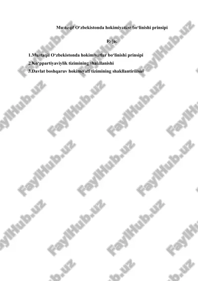 mustaqil o‘zbekistonda hokimiyatlar bo‘linishi prinsipi — DOCX