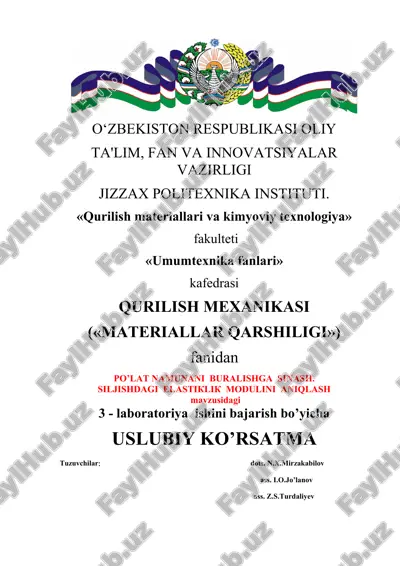 po’lat namunani buralishga sinash. siljishdagi elastiklik modulini aniqlash — DOCX