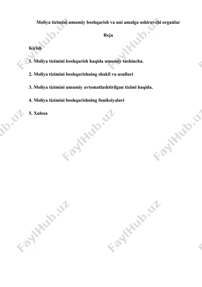 moliya tizimini umumiy boshqarish va uni amalga oshiruvchi organlar — DOC