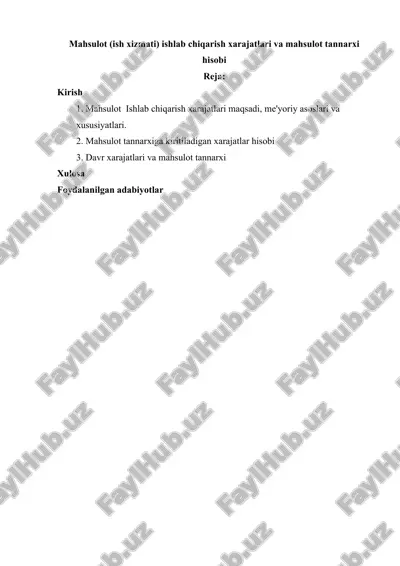 mahsulot (ish xizmati) ishlab chiqarish xarajatlari va mahsulot tannarxi hisobi — DOC