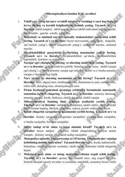 mikroiqtisodiyot fanidan dak savollari — DOCX