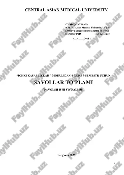 ichki kasalliklar modulidan savollar to'plami — DOCX