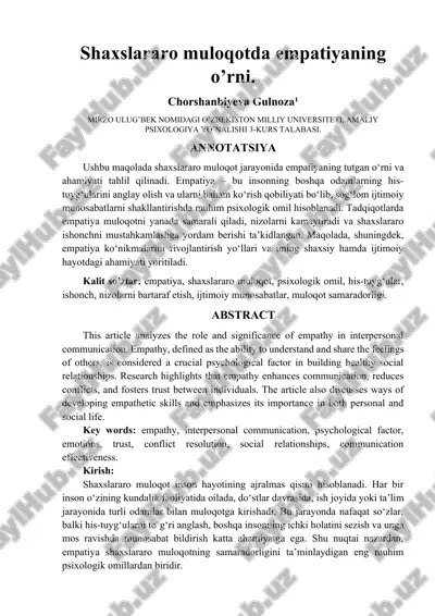 empatiya va shaxslararo muloqot — DOCX