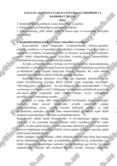 korxona faoliyatini rejalashtirish va bashorat qilish — DOCX