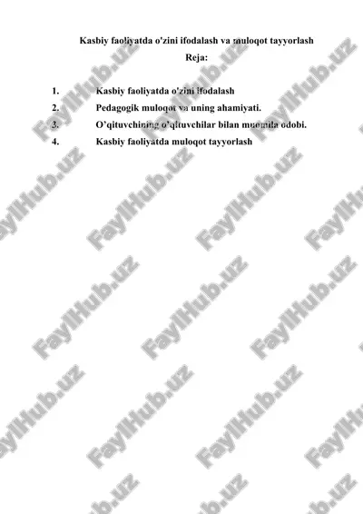 kasbiy faoliyatda o'zini ifodalash va muloqot tayyorlash — DOC