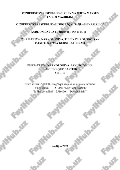 psixiatriya, narkologiya, tibbiy psixologiya va psixoterapiya kursi kafedrasi — DOCX