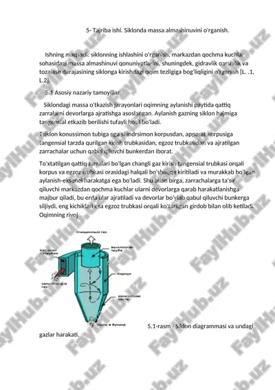 tajriba ishi. siklonda massa almashinuvini o'rganish — DOCX