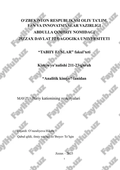 bariy kationining reaksiyalari — DOCX
