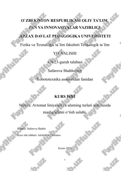 avtomat liniyalari va ularning turlari mavzusida mashg‘ulotni o‘tish uslubi — DOCX