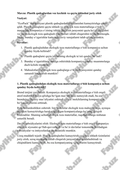 ekologik toza materiallarga o‘tkazish strategiyasi — DOCX