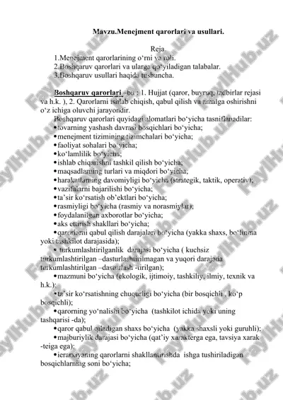 menejment qarorlari va usullari — DOCX