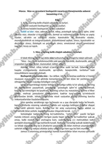 nizo va stresslarni boshqarish nazariyasi — DOCX