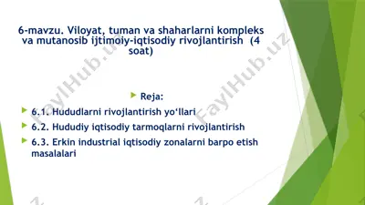 o‘zbekiston iqtisodiy rivojlantirish va hududlarni rivojlantirish — PPTX