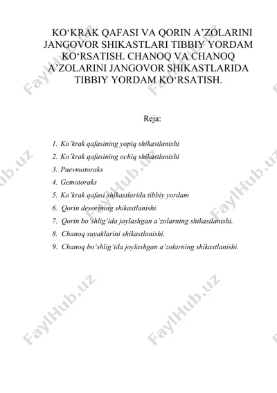birinchi tibbiy yordamni koʻrsatish usullari — DOC