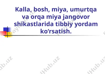 birinchilari jarohat boshlanishida qanday dastur berish kerakligi — PPTX