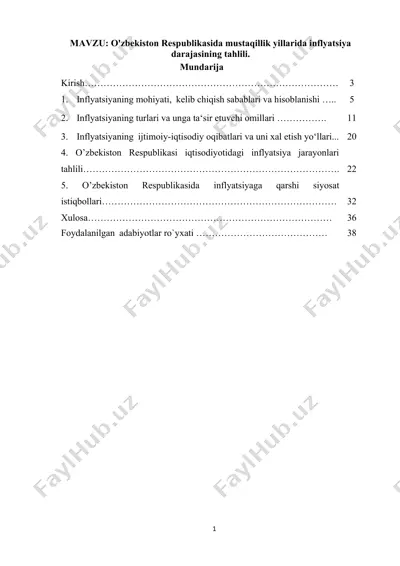 o'zbekiston respublikasida mustaqillik yillarida inflyatsiya darajasining tahlili. — DOCX