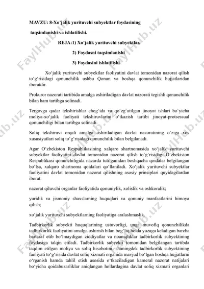 xo’jalik yurituvchi subyektlar foydasining taqsimlanishi va ishlatilishi — DOCX