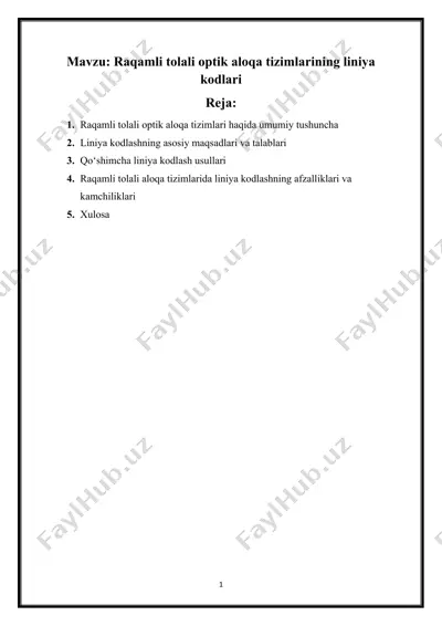 raqamli tolali optik aloqa tizimlarining liniya kodlari — DOCX