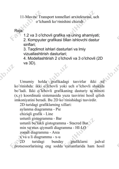 transport tonnellari arxitekturasi, uch o‘lchamli ko‘rinishini chizish — DOCX