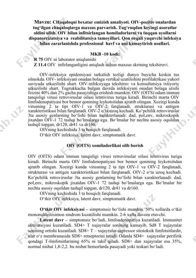 oiv-infeksiya profilaktikasi va reabilitatsiyasi — DOCX