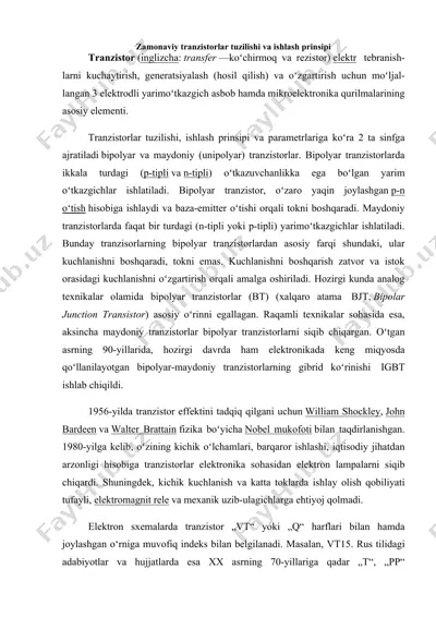 zamonaviy tranzistorlar tuzilishi va ishlash prinsipi — DOCX