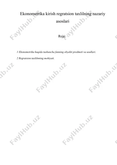 ekonometrika kirish regratsion taxlilning nazariy asoslari — DOCX