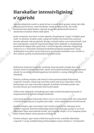 homilador ayollar harakatlar intensivligi — DOCX