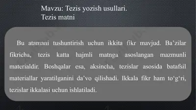 tezis yozish usullari — PPTX