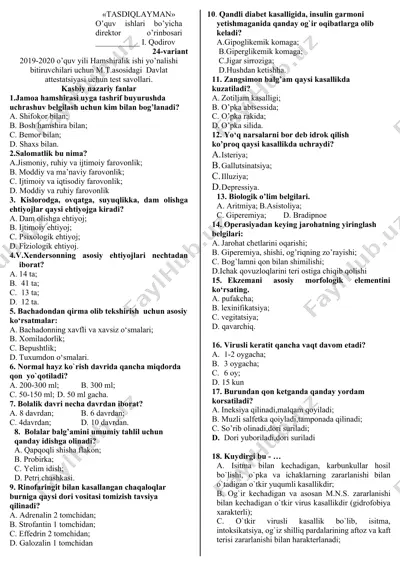 m.t.asosidagi davlat attestatsiyasi uchun test savollari — DOCX