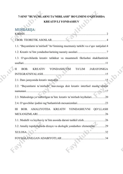 7-sinf "buyumlarni taʼmirlash" boʻlimini oʻqitishda kreativli yondashuv — DOCX