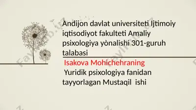 mustaqil ishi sudyaning kasbiy faoliyat xususiyatlari — PPTX