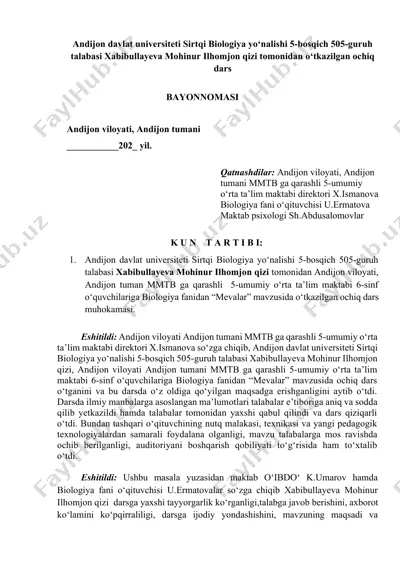 ochiq dars "mevalar" mavzusida — DOCX