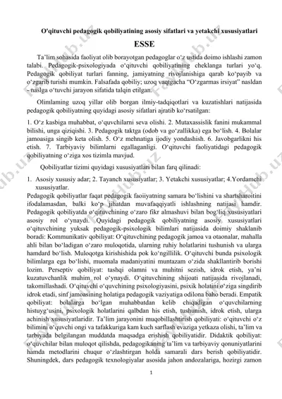 o'qituvchi pedagogik qobiliyatining asosiy sifatlari va yetakchi xususiyatlari — DOCX