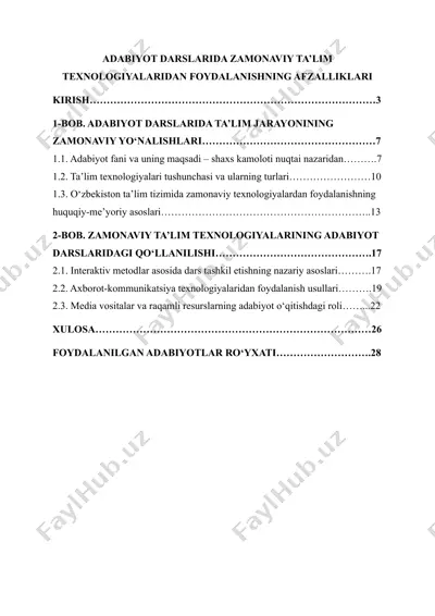 adabiyot darslarida zamonaviy ta’lim texnologiyalaridan foydalanishning afzalliklari — DOCX