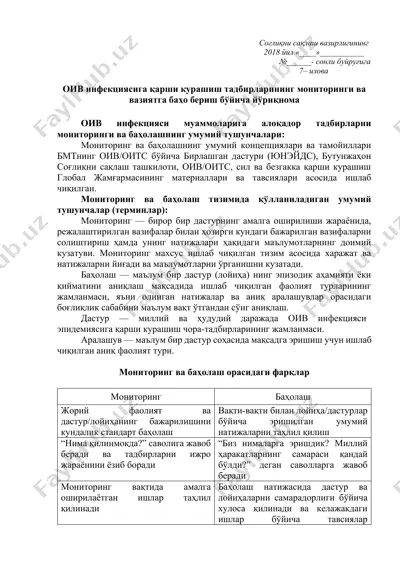 oiv infektsiyasi monitoringi va baholash yo'rig'nomasi — DOCX