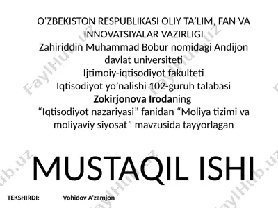 moliyatizimi va moliyaviy sot — PPTX