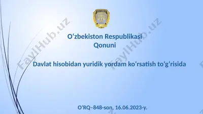davlat hisobida yuridik yordam ko'rsatish to'g'risida o'zbekiston respublikasi qonuni — PPTX