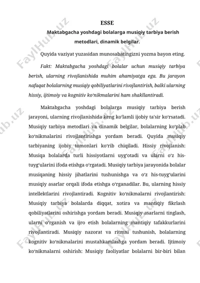 maktabgacha yoshdagi bolalarga musiqiy tarbiya berish metodlar — DOCX