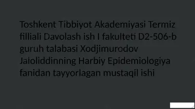bakteriologik qurol xavfi: tayyorgarlik va oqibatlar — PPTX