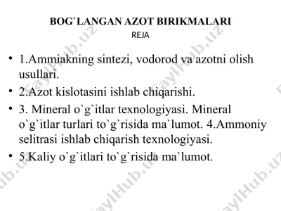azot birikmalari rejasi — PPTX