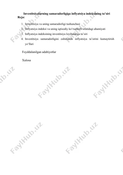 investitsiyalarning samaradorligiga inflyatsiya indeksining ta’siri — DOCX