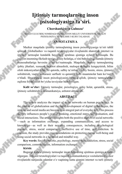 ijtimoiy tarmoqlarning inson psixologiyasiga ta’siri — DOCX
