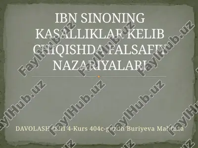 ibn sinoning kasalliklar kelib chiqishda falsafiy nazariyalari — PPTX