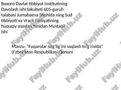 "fuqarolar sog‘lig‘ini saqlash to‘g‘risida" — PPTX
