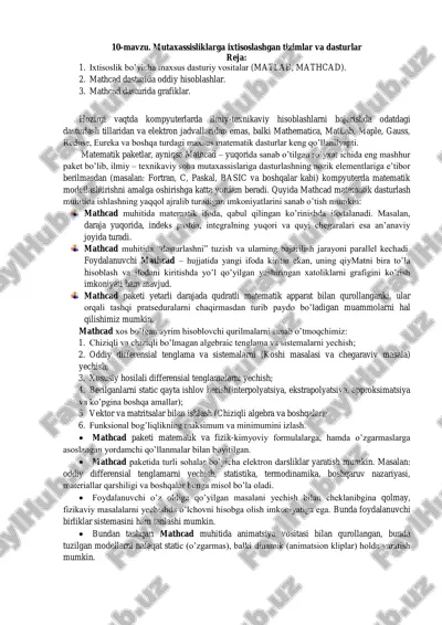 mathcad matematik dasturlash tizimi — PDF