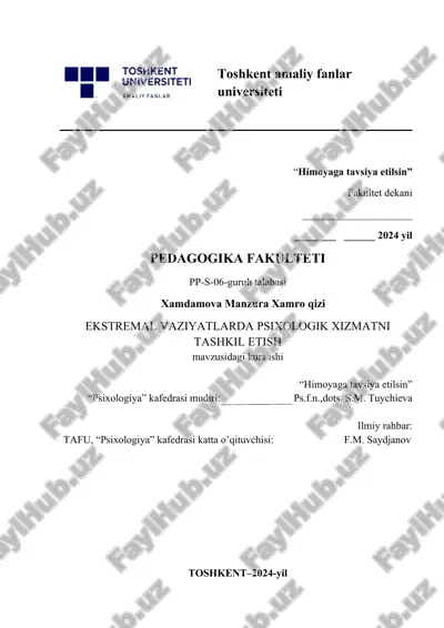 ekstremal vaziyatlarda psixologik xizmatni tashkil etish — DOCX