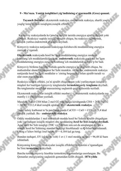 kimyoviy reaksiyalarda issiqlik effekti — DOCX