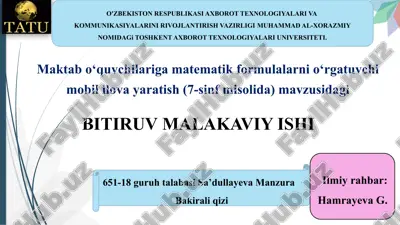 maktabo‘quvchilariga matematik formulalarni o'rgatuvchi mobil ilova — PPTX