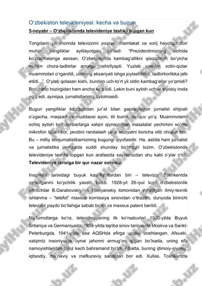 oʻzbekiston televideniyesi: kecha va bugun — DOCX