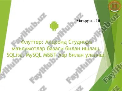 flutter: android studioda ma'lumotlar bazasi bilan ishlash — PPTX